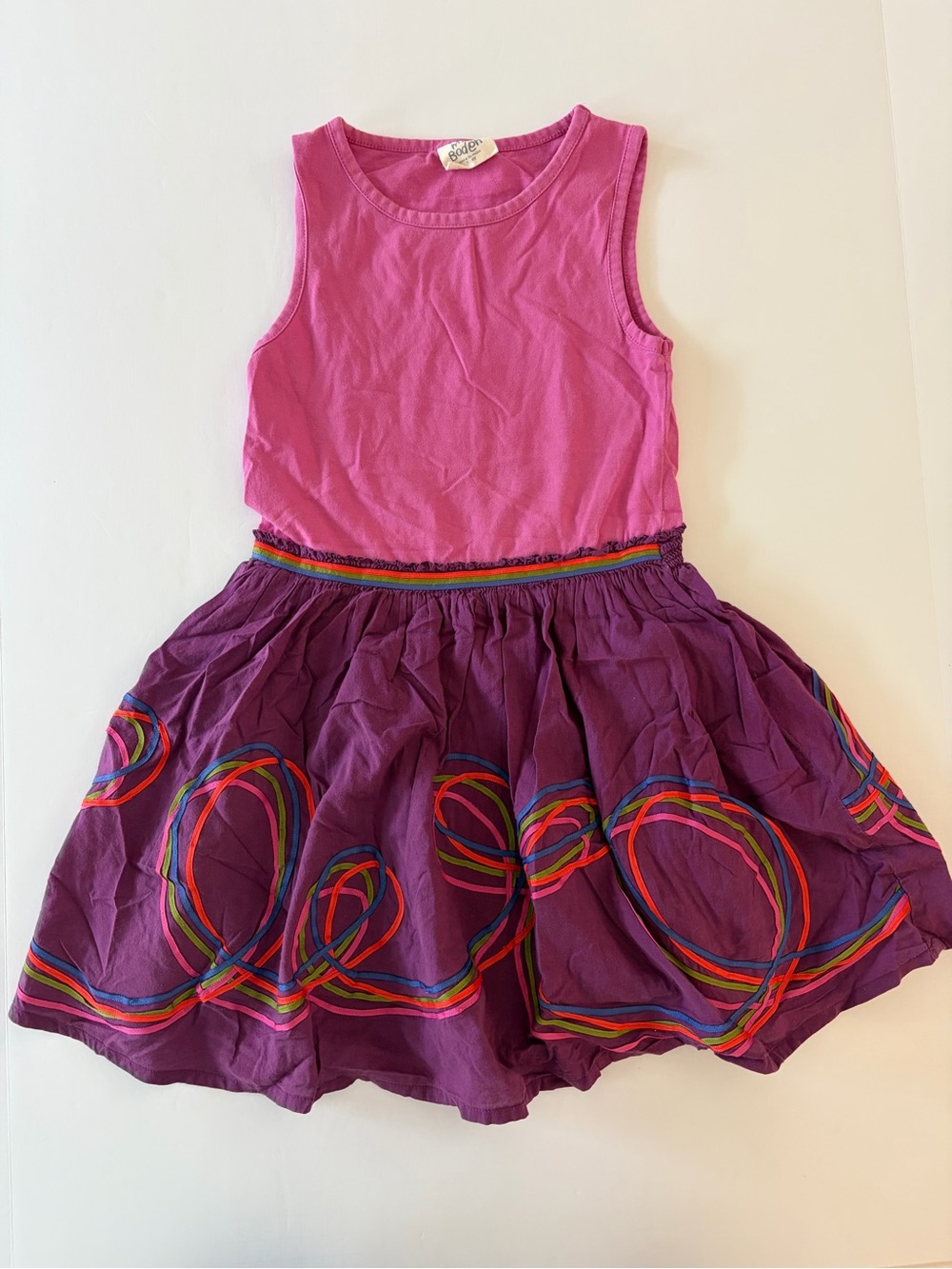 Mini Boden Girls Pink Cotton Sleeveless Dress With Embroidered Circles Size 8